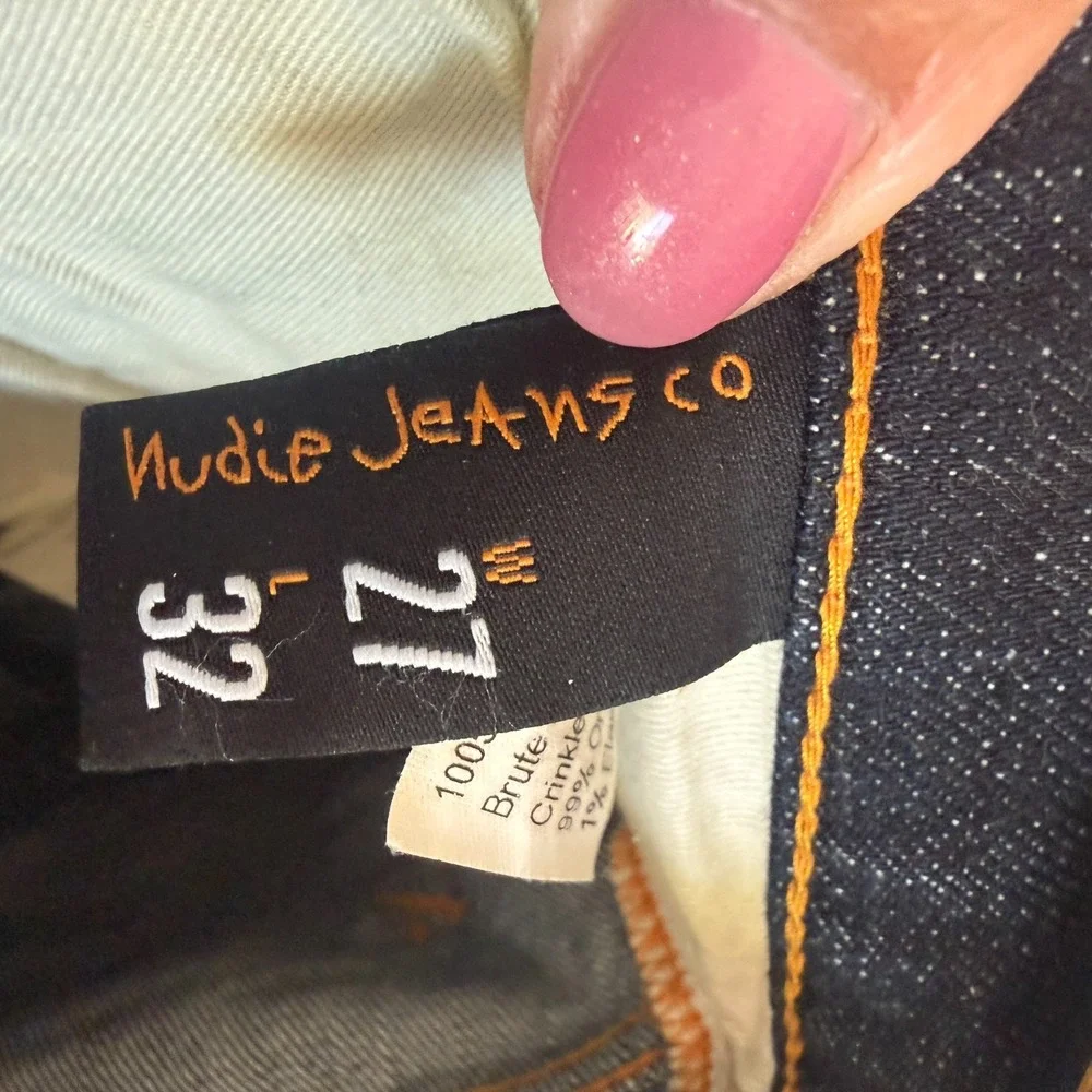 Nudie Jeans Brute Knut sz 27 x 32 Crinkle Blues Organic Cotton MSRP $240